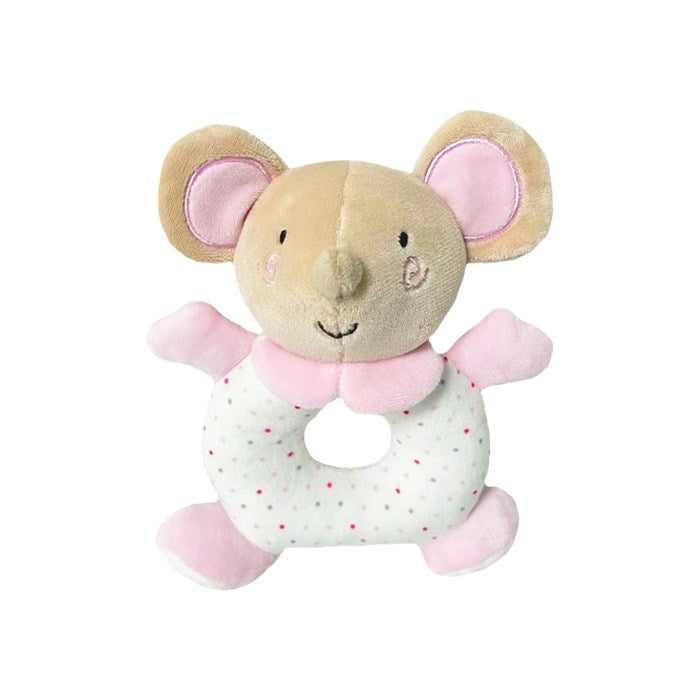 Sonaglino Topolino Beige e Rosa - Giocattolo Sensoriale per Neonati