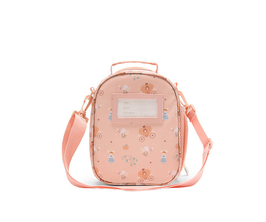 Borsa Termica 3D Mouse Fairies Tutete - vista posteriore con taschina laminata identificativa 10.5x6cm e pattern all-over topolina Cenerentola carrozze zucca