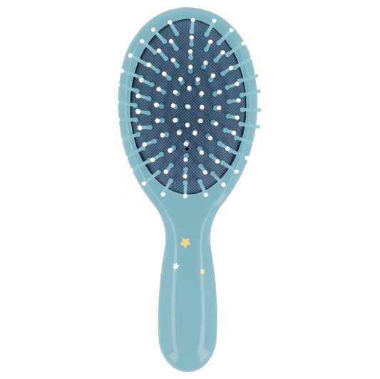 Spazzola Capelli Bambini Pandas in Space Tutete - vista frontale verde acqua con setole nylon sfera protettiva e stelle sul manico