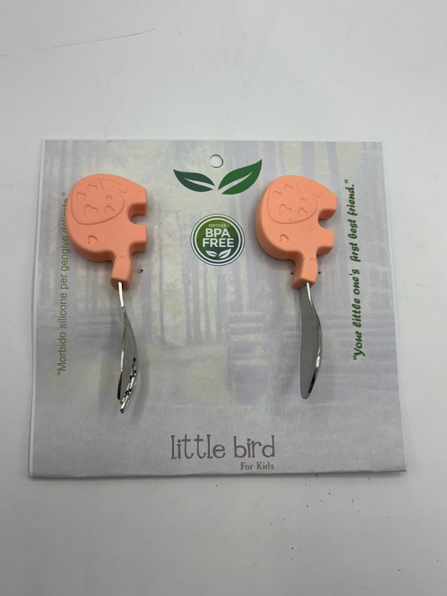 Set Posate Elefantino Rosa per Bambini - Forchetta e Cucchiaio in Acciaio Inox BPA Free