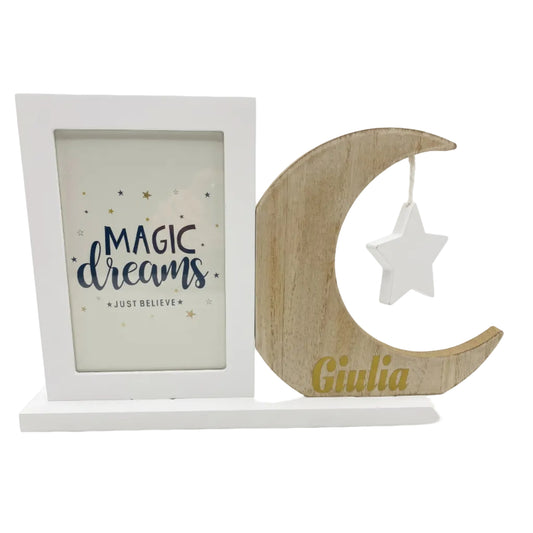 Little Bird - Cornice Portafoto Luna Personalizzabile con Nome - Legno