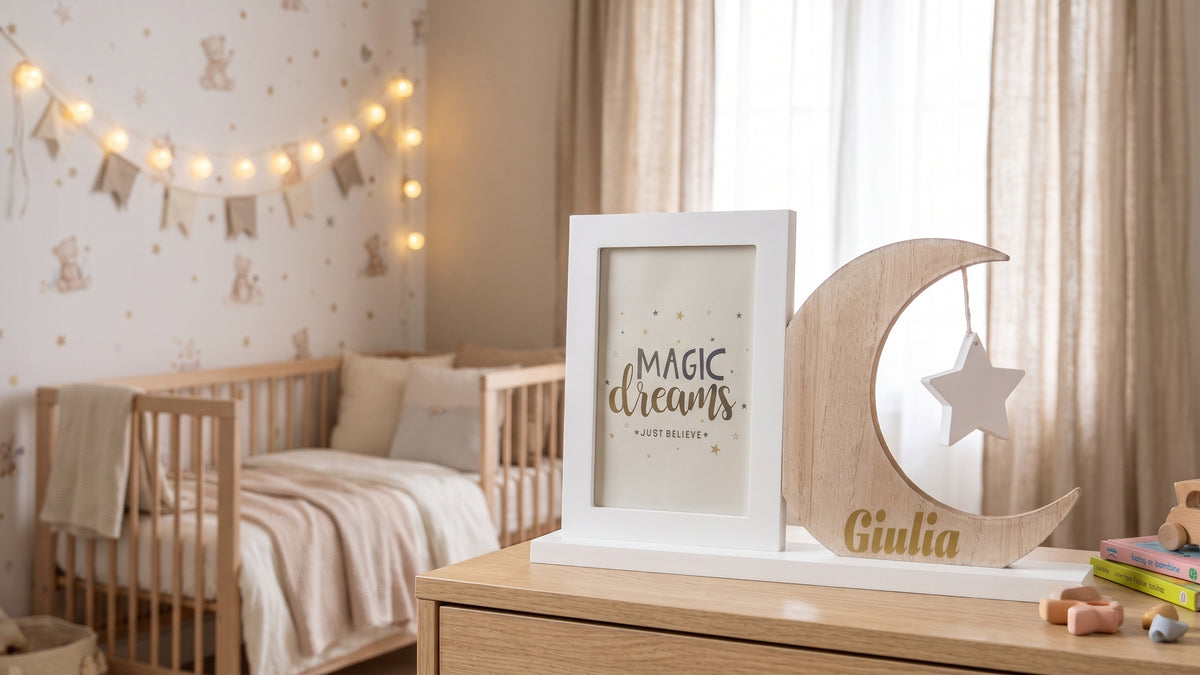Little Bird - Cornice Portafoto Luna Personalizzabile con Nome - Legno