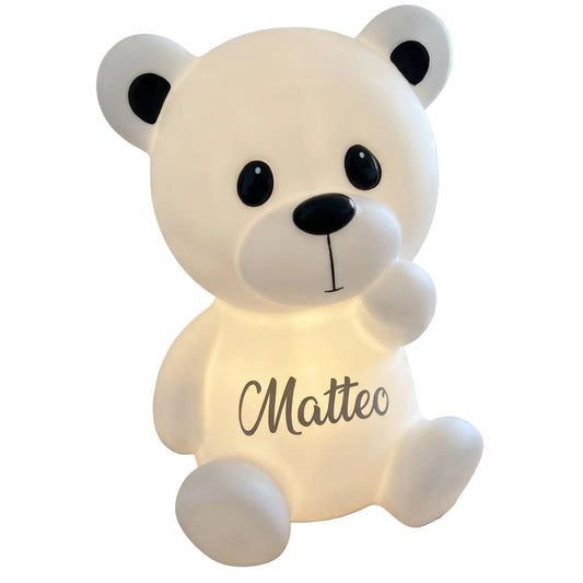 Little Bird - Luce Notturna Orsetto Bianco Big 30cm LED - 100% Anallergico - Regalo Nascita