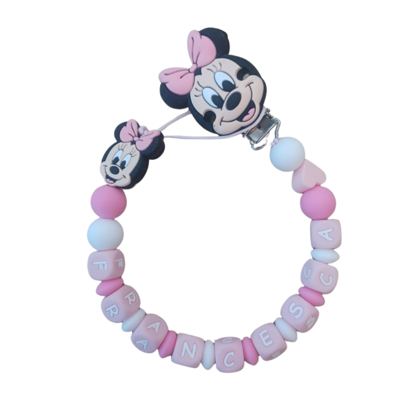 Little Bird- Portaciuccio Minnie personalizzato con nome - 100% BPA free - Regalo Nascita