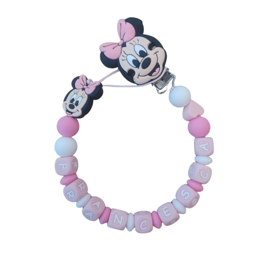 Little Bird- Portaciuccio Minnie personalizzato con nome - 100% BPA free - Regalo Nascita