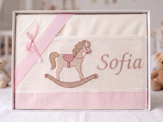 Little Bird - Drap Housse Bébé Canards sur Arc-en-ciel Personnalisable avec Prénom - 100% Coton - Landau Bébé - Cadeau de Naissance