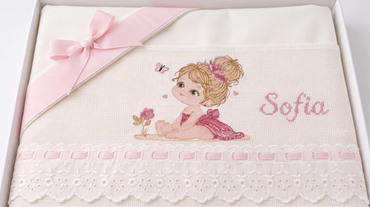 Little Bird - Drap Housse Lapin Personnalisable avec Prénom - 100% Coton - Landau Bébé - Cadeau Naissance
