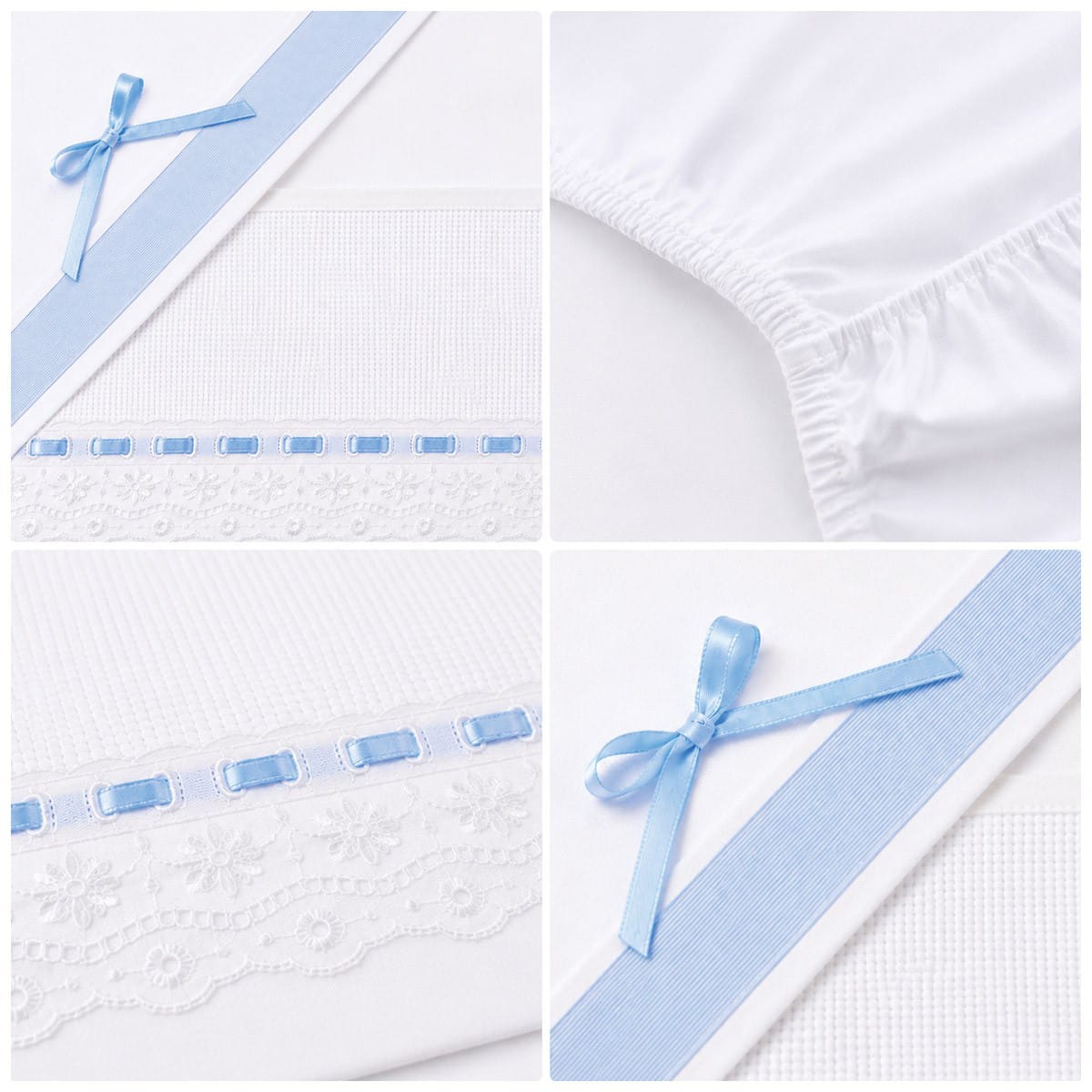 Little Bird - Lenzuolino Celeste Pizzo San Gallo Personalizzabile con Nome - Cotone 100% - Carrozzina o Culla Neonato - Regalo Nascita
