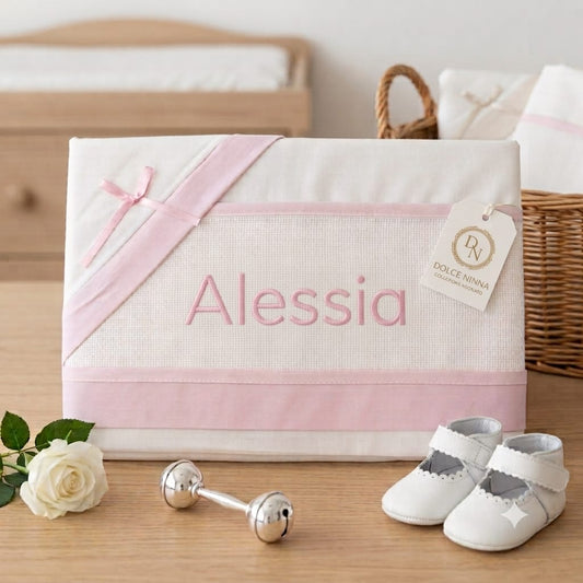 Little Bird - Lenzuolino Rosa Personalizzabile con Nome - Cotone 100% - Carrozzina o Culla Neonato - Regalo Nascita