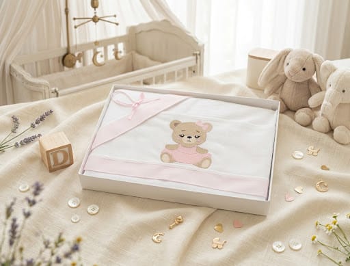 Little Bird - Drap-housse Ourson Personnalisable avec Prénom - 100% Coton - Landau Bébé - Cadeau de Naissance