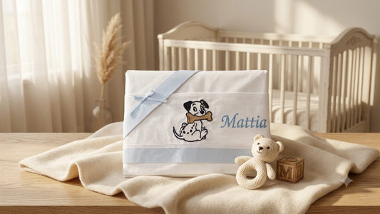Little Bird - Draps-housse personnalisables dalmatien avec prénom - 100% Coton - Landau bébé - Cadeau de naissance