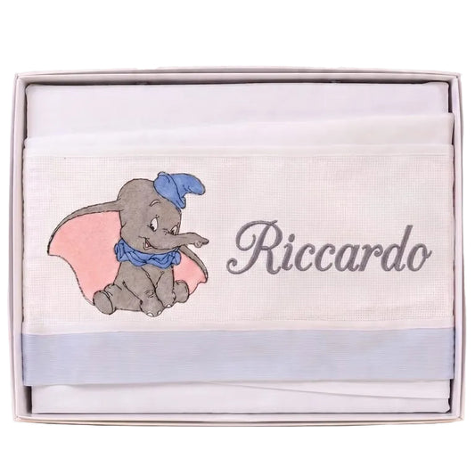 Little Bird - Draps de lit Dumbo personnalisables avec prénom - 100% coton - Landau bébé - Cadeau de naissance