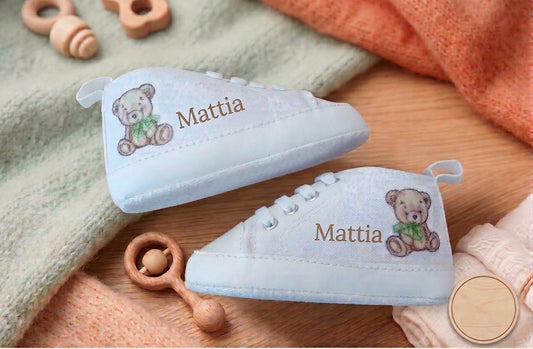 Scarpine Culla Orsetto Verde - Personalizzabili con Nome - Idea Regalo - Little Bird