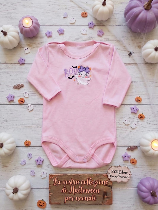 Little Bird - Body Neonato Halloween "Boo Fantasmino con fiocchetto" - Cotone 100%