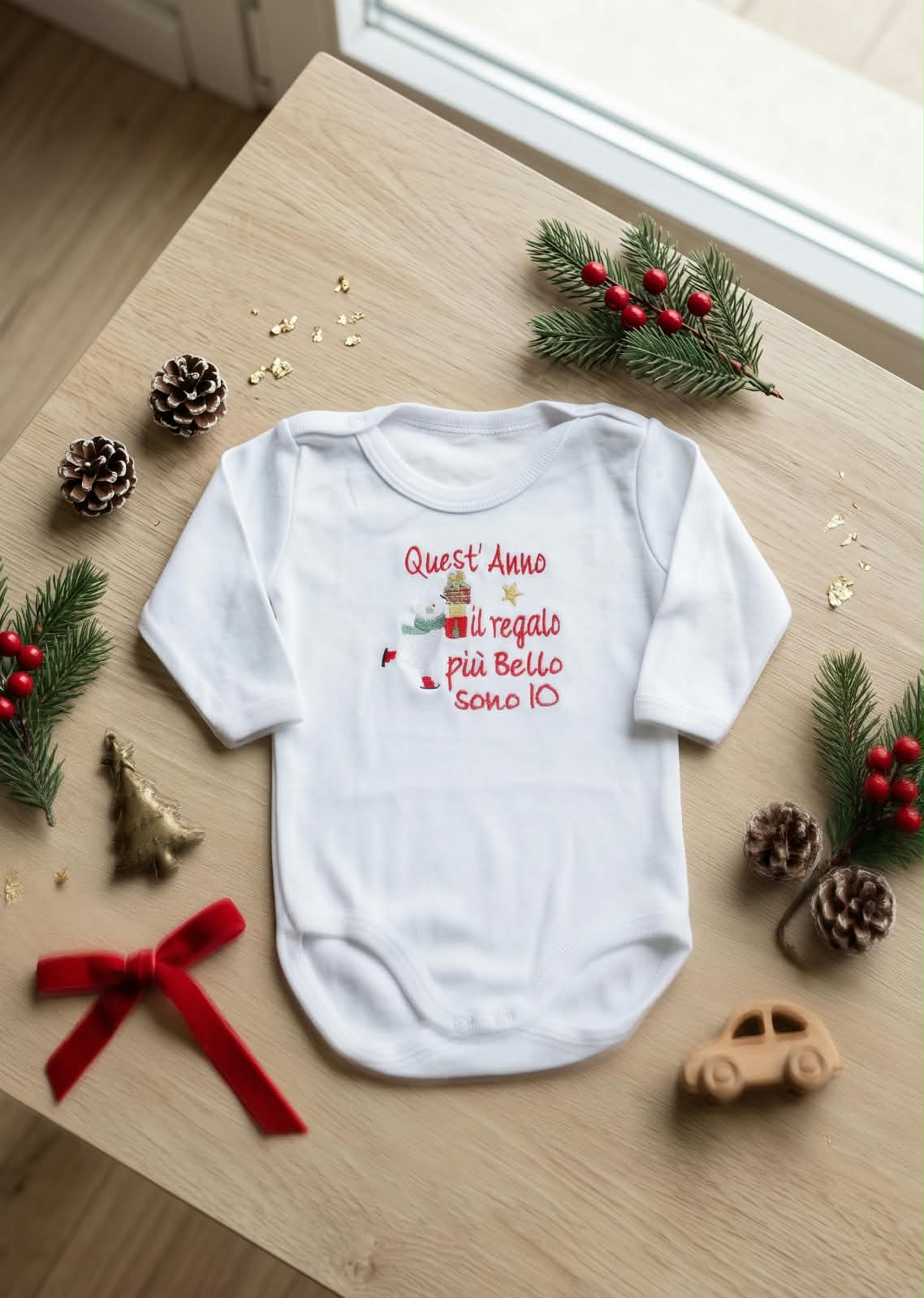 Little Bird - Body Neonato Natale “Quest’anno il regalo più bello sono io” con Orso Polare - Cotone 100%