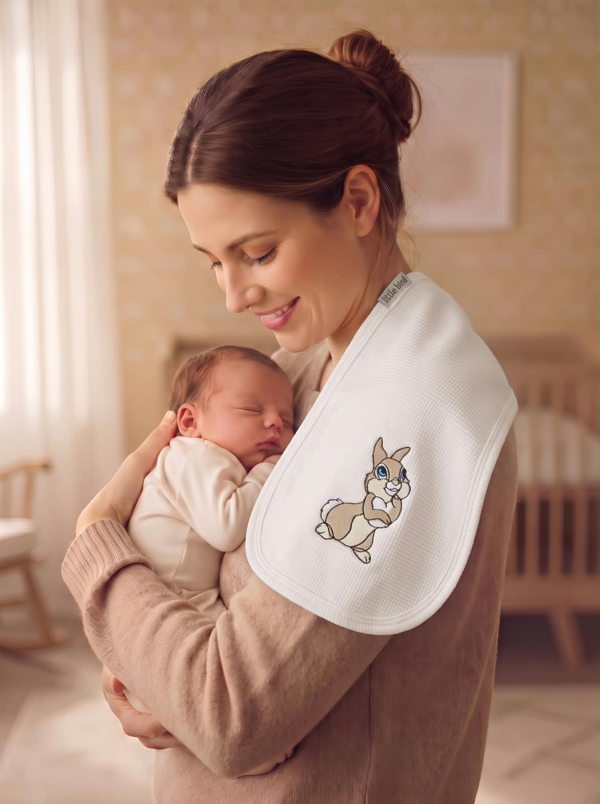 Little Bird - Couverture d'épaule Ourson avec ballons - 100% Coton Hypoallergénique - Personnalisable