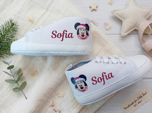 Scarpine Culla Minnie Natalizia - Personalizzabili con Nome - Primo Natale - Little Bird