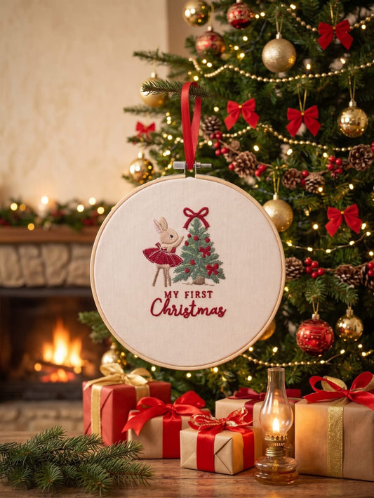 Telaio Ricamato Coniglietta My First Christmas - Personalizzabile - Regalo Natale - Little Bird