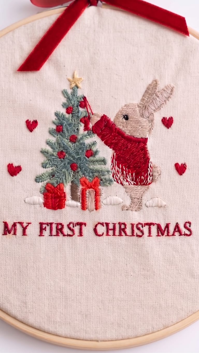 Telaio Ricamato Coniglio My First Christmas - Personalizzabile - Regalo Natale - Little Bird