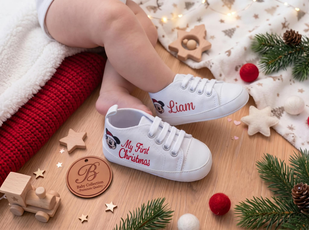 Scarpine Culla Topolino My First Christmas - Personalizzabili con Nome - Primo Natale - Little Bird