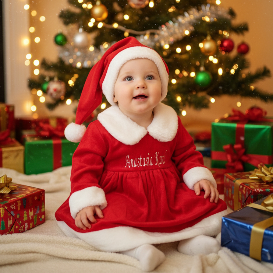 Bambina sotto albero di Natale