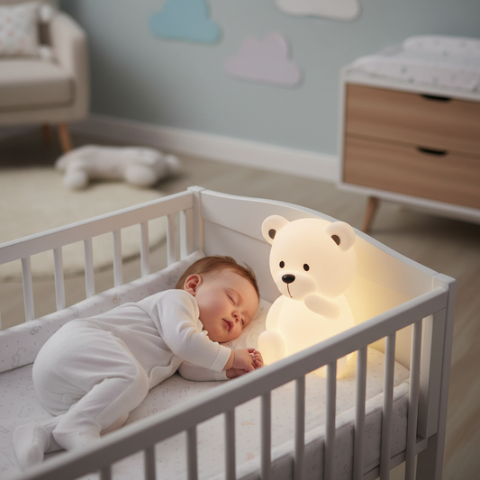 Bebè che dorme con luce notturna