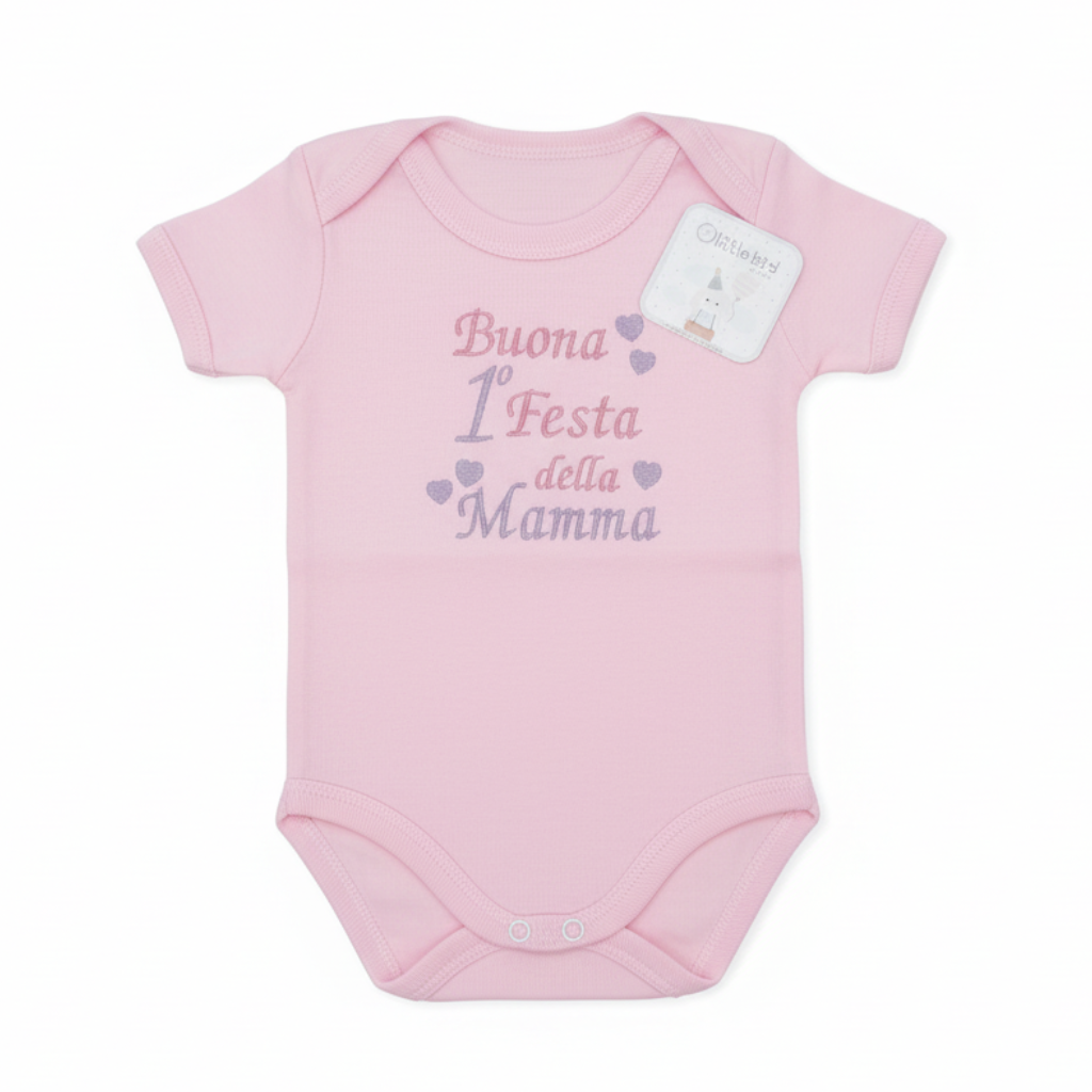 Body Rosa Buona 1° Festa della Mamma - sfondo bianco