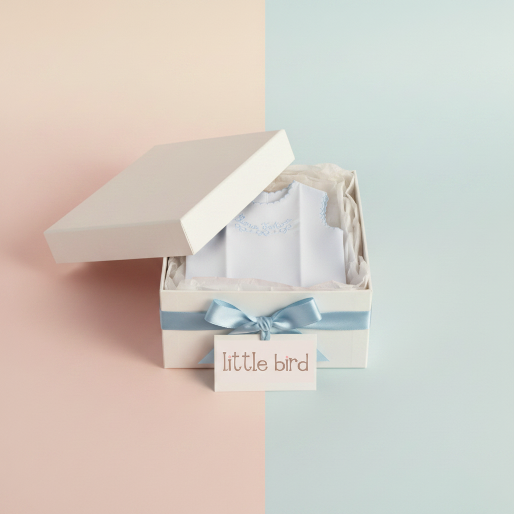 Confezione Regalo Bianco Scritta Celeste