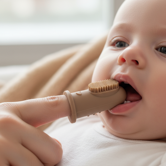 Dettaglio spazzolino da dito in uso