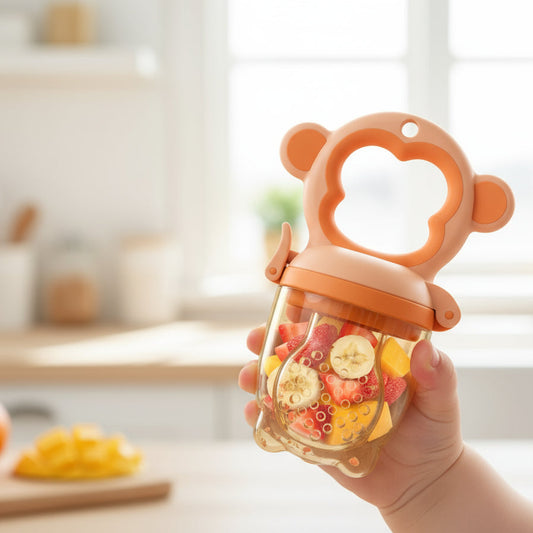 Massaggiagengive e Succhiotto per Frutta in Silicone a Forma di Scimmietta - "Piccoli morsi, grande gusto!"