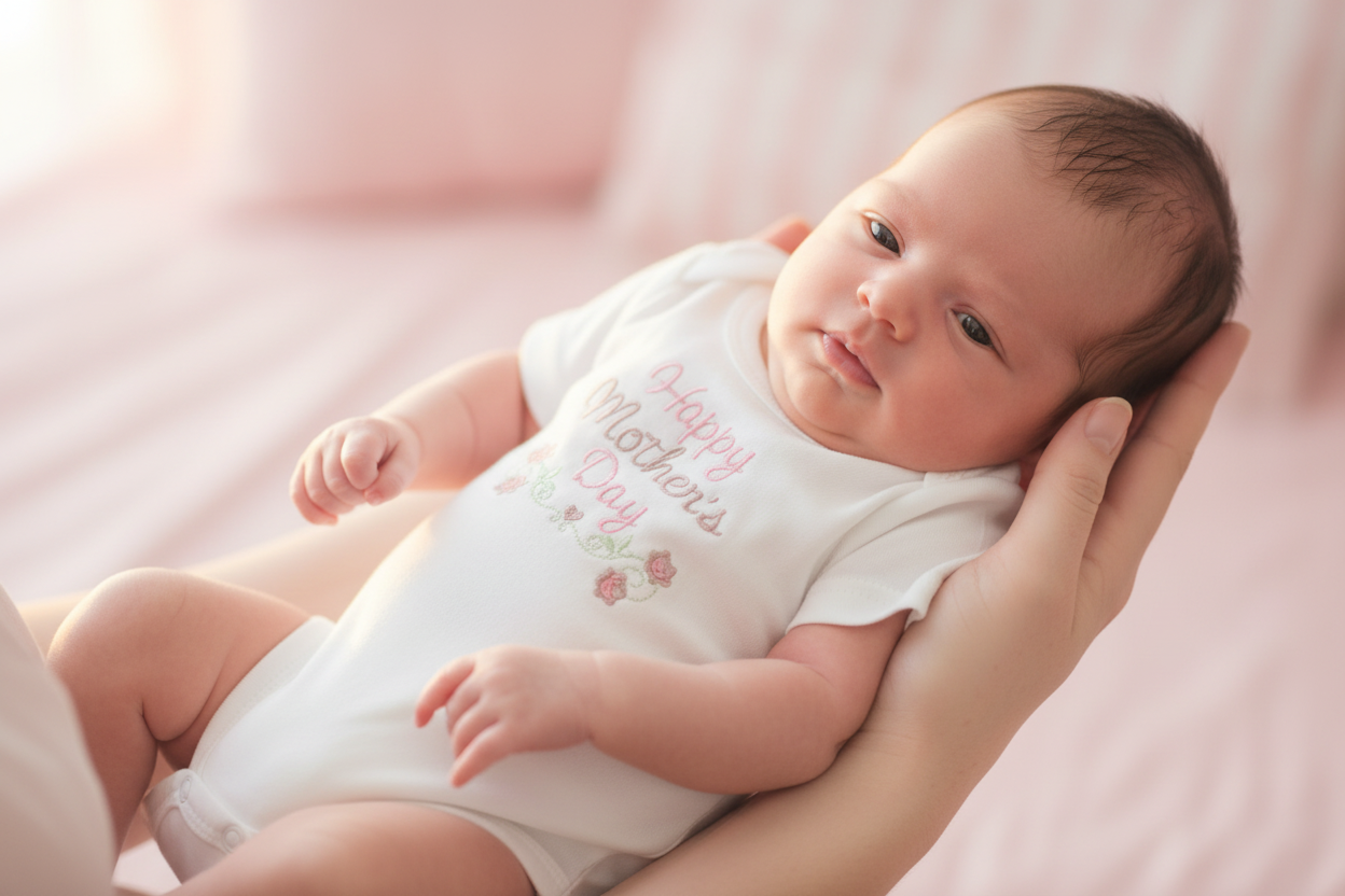 Mani mamma con neonato body Happy Mother's Day rose - Little Bird