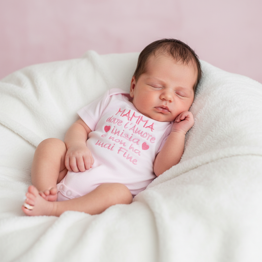 Neonato con body rosa Mamma dove l'amore inizia - Little Bird