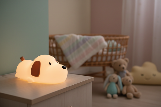 Luce Cagnolino su comodino cameretta pastello