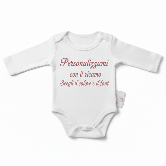 Body bianco personalizzabile con ricamo - scegli il colore e il font