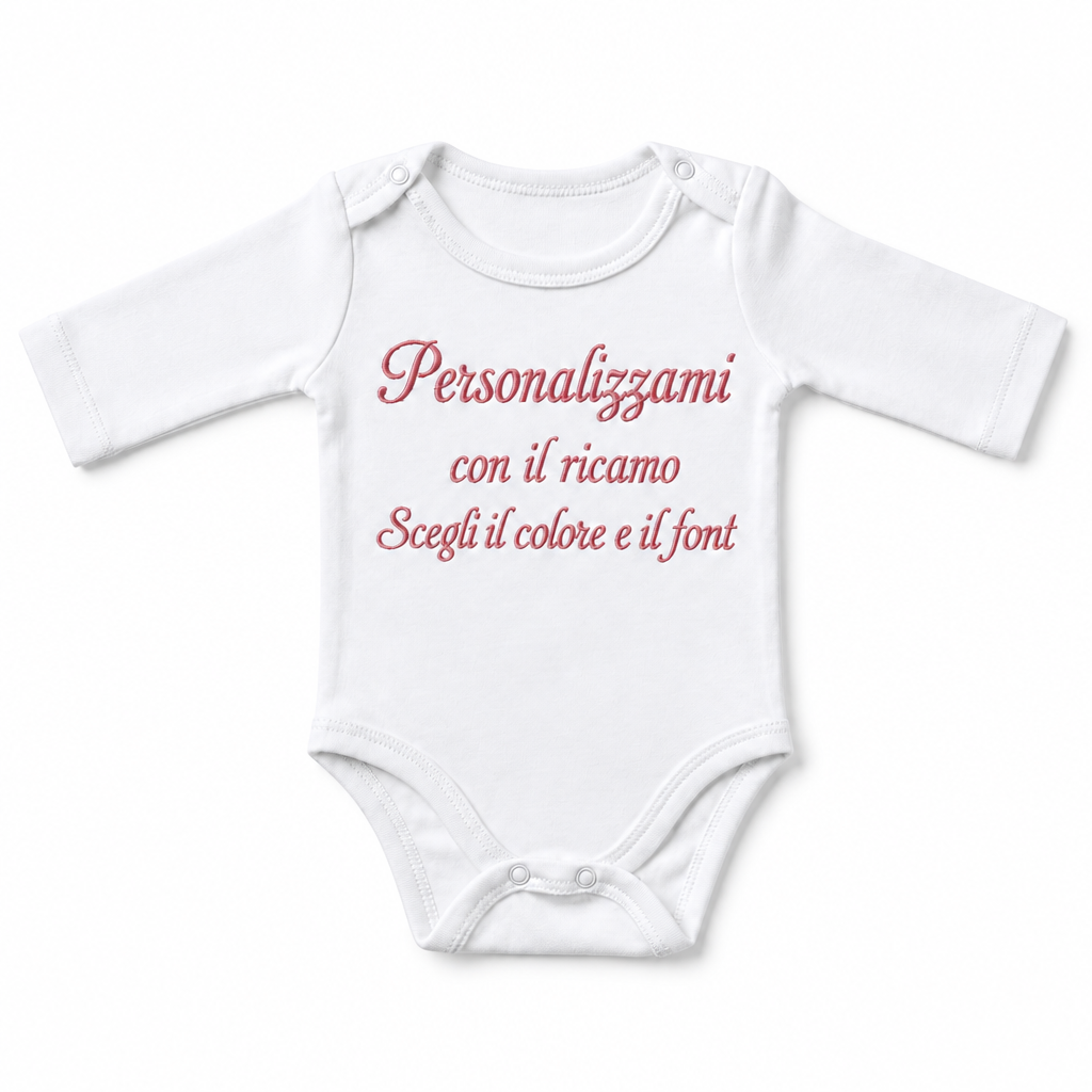 Body bianco personalizzabile con ricamo - scegli il colore e il font