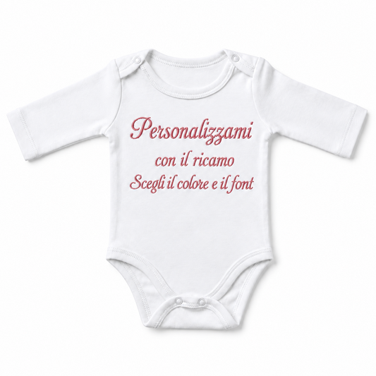 Body bianco personalizzabile con ricamo - scegli il colore e il font
