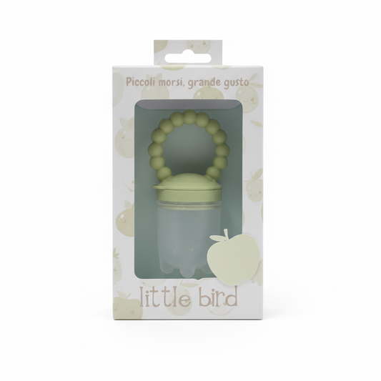 Ciuccio frutta verde con packaging su sfondo bianco