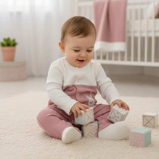 Tutina Neonato Beblo con Piedini Rosa Antico - Coniglietto e Cactus