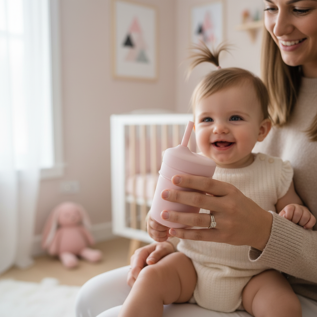 Momento mamma e bambina con bicchiere in silicone Little Bird