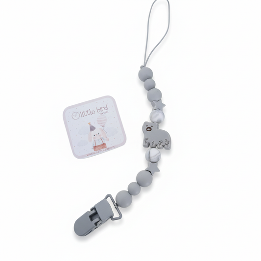 Portaciuccio Orso Grigio - sfondo bianco con talloncino Little Bird