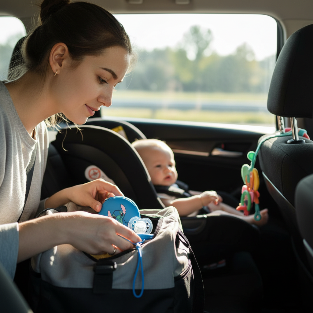 Utilizzo del portaciuccio Stitch blu in auto