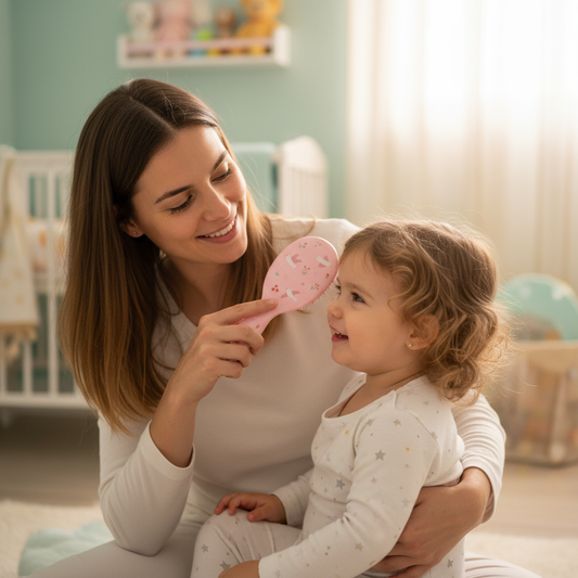 Spazzola Blossom Birds lifestyle - mamma che spazzola i capelli della bambina
