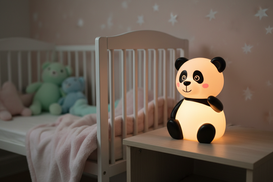 Luce Panda su comodino cameretta pastello