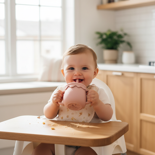 Bambino che beve dal bicchiere sippy