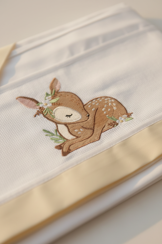 Lenzuolino Carrozzina Bambi dettaglio ricamo