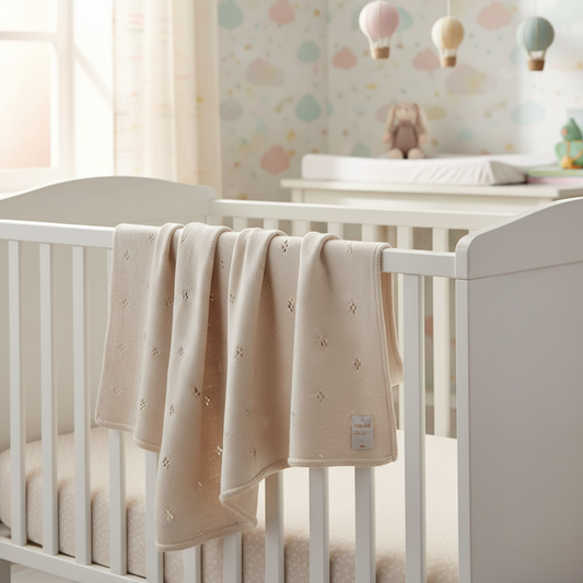 Copertina Traforata Rombi Beige lifestyle culla