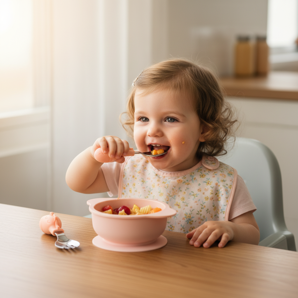 Set Posate Giraffa Rosa per Bambini - Forchetta e Cucchiaio in Acciaio Inox BPA Free