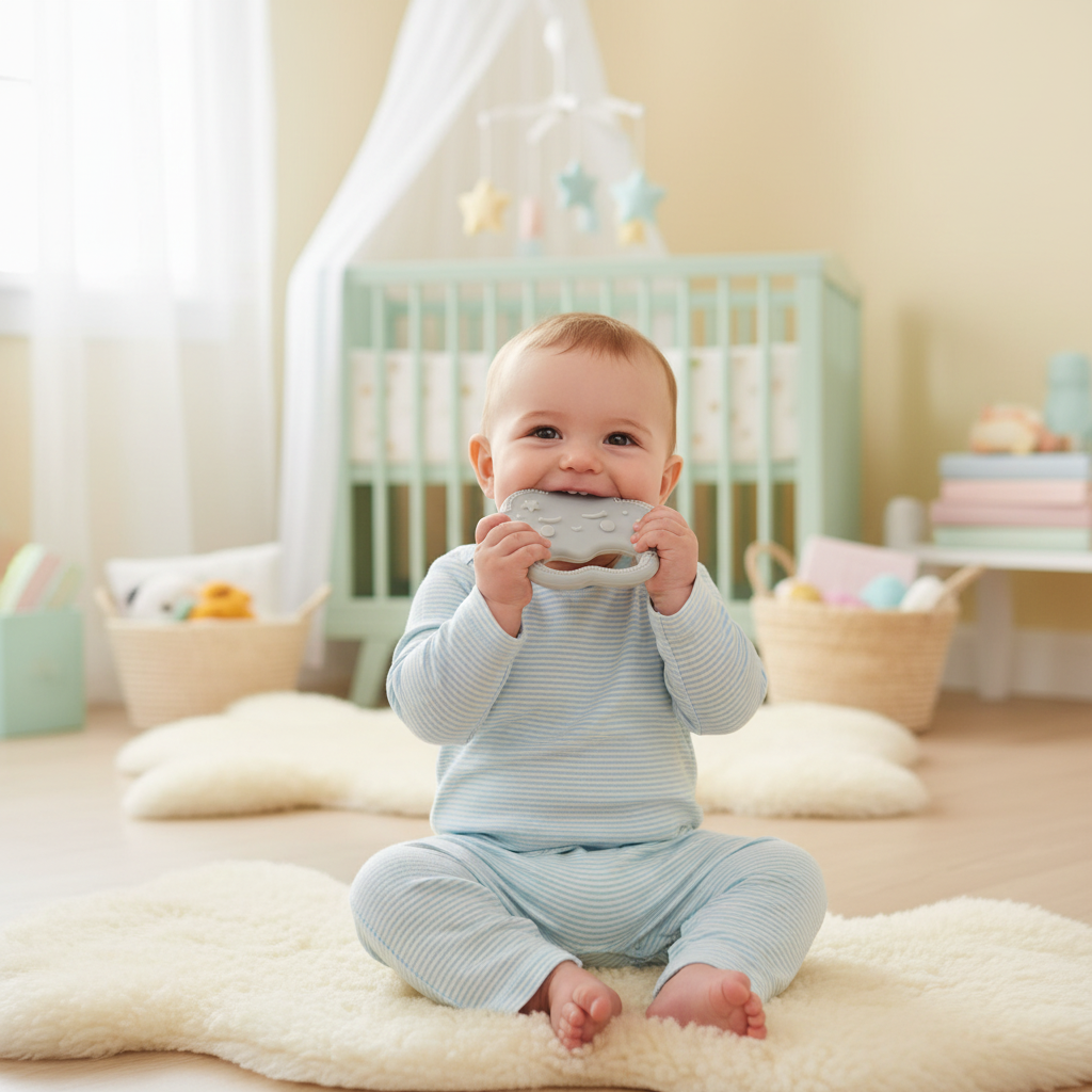 Lifestyle bambino usa massaggiagengive nuvoletta grigia