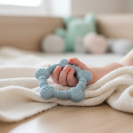 Lifestyle bambino con massaggiagengive anello celeste