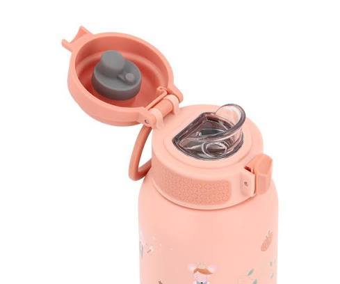 Borraccia Termica Mouse Fairies Tutete - dettaglio tappo flip-top rosa cipria aperto con beccuccio Tritan e meccanismo di apertura a pressione